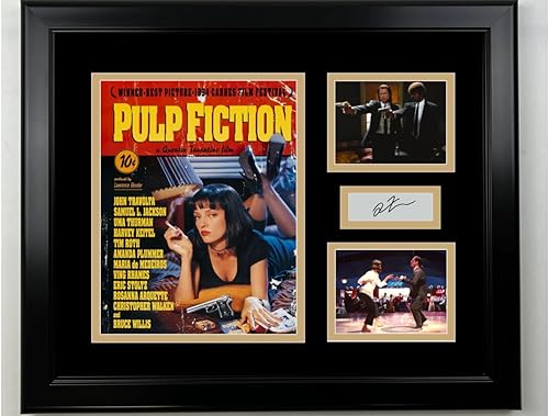 Ficción de pulpa enmarcada Quentin Tarantino facsímil grabado con láser firma 14x11 3 collage de fotos