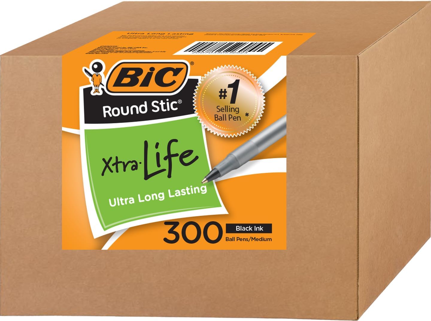 BIC Round Stic Xtra Life Ballpoint Pens, 300-pack