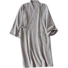 Dressing Gown Pyjamas for Men Japanese Kimono Bathrobe Yukata Lightweight Sleepwear Soft Cotton Nightgown Nightwear Towelling Robe Japanese Clothing Comfy Lounge Wear for Hotel Home