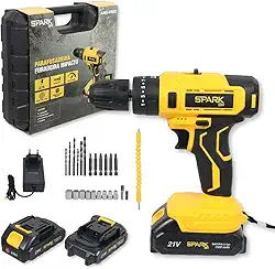 Parafusadeira Furadeira Impacto 21V Spark 2 Baterias 1500mAh Visor Digital LED Indicador de Carga 2 Velocidades Kit 29 Peças Torque 3500r/m Maleta