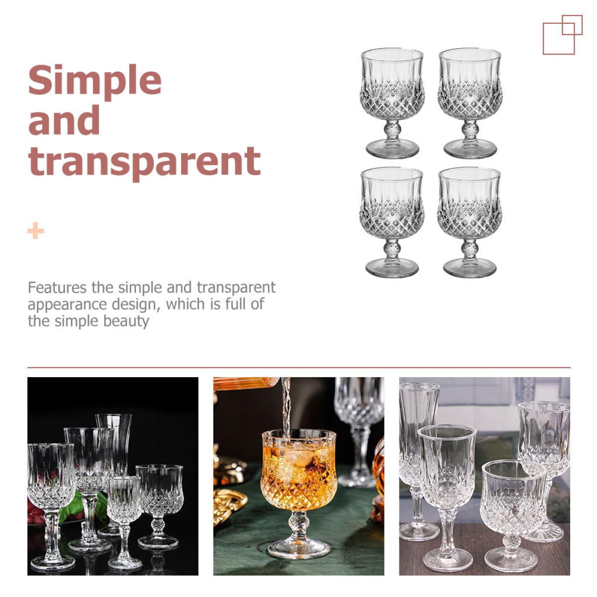 FOMIYES Copas de Vino Claro de Cristal Tallado Diseño Diamante, 4 Piezas, Copa de Cóctel Transparente para Hogar y Hotel, Ideales para Fiestas y Degustación de Vino