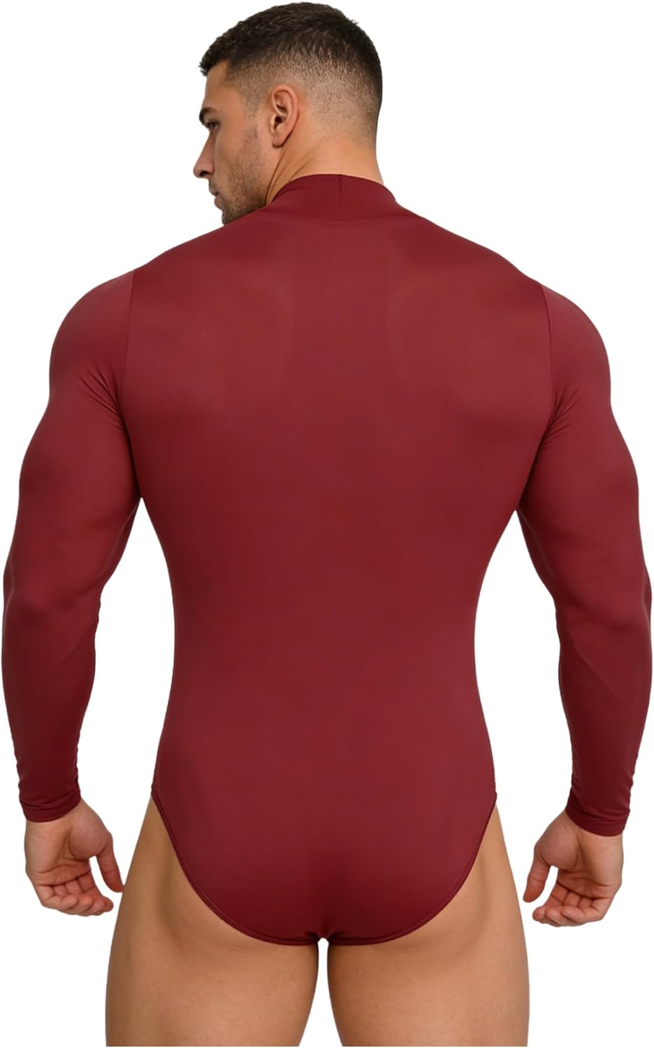 Freebily Mens Long Sleeve Bodysuit Button Crotch One Piece Leotard Slim Fit Yoga Workout Unitards