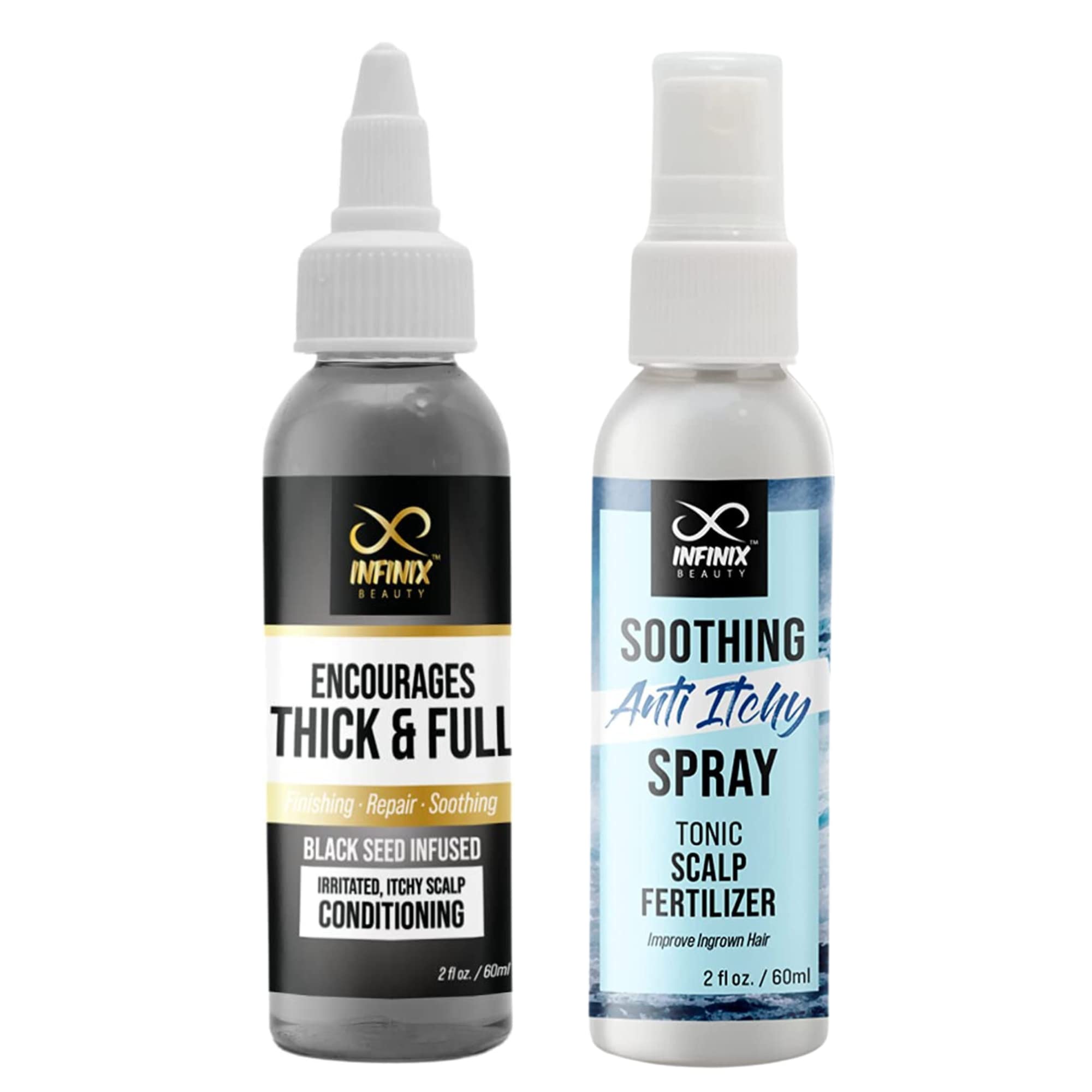 Infinix Scalp & Hair Treatment Pack - Black Seed Oil - Thick and Full & Anti Itchy Spray- For Powerful Hair growth, Edge and Root, Scalp after Braid Care - Pack of 2