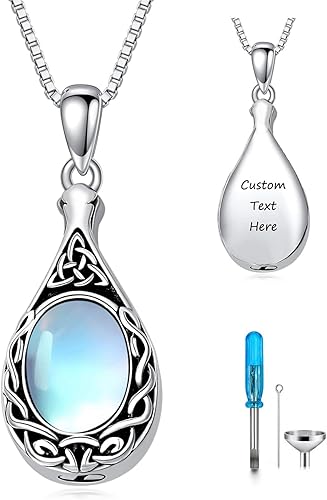 Flpruy Joyería de cremación para cenizas, collar personalizado de urna para cenizas para mujeres, piedra de nacimiento, piedra lunar, ópalo,