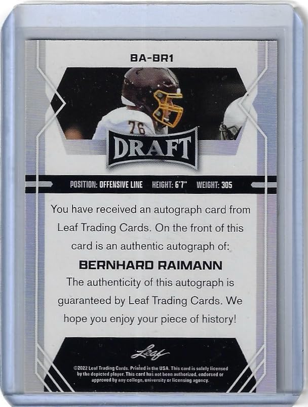 Bernhard Raimann Autographed Rookie Card Pro Set Collectible Football Card- 2022 Leaf Pro Set Football Card #BA-BR1 (Colts)