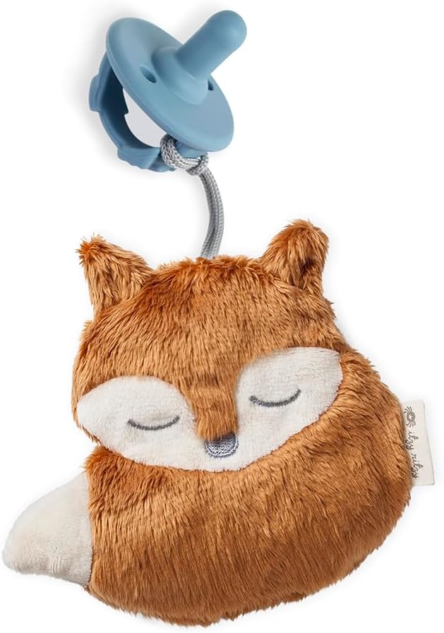 Itzy Ritzy Pacifier & Lovey Set - Includes Silicone Pacifier with Stuffed Animal Lovey - Detachable Plush Fox Binky Holder & Coordinating Blue Silicone Binky, Ideal for Ages 0 Months & Up