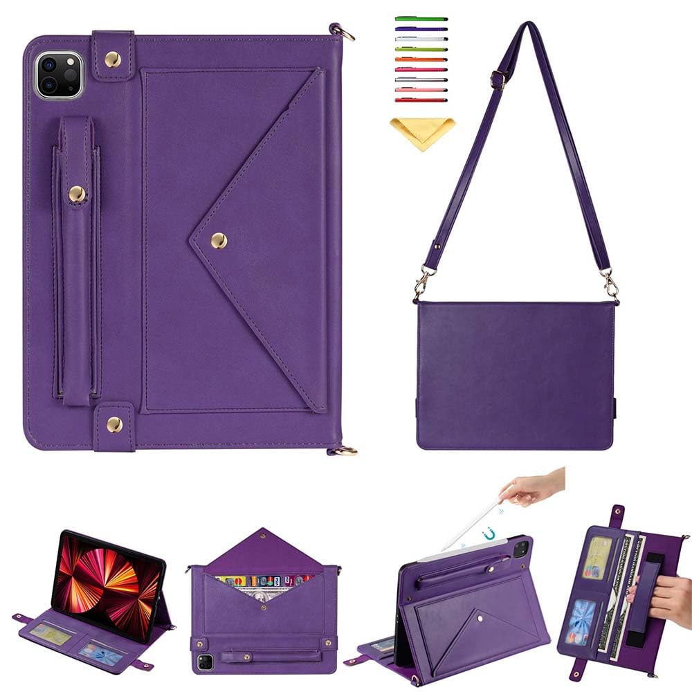 Custodia a tracolla per iPad Air 11" M3 2025/M2 2024 e iPad Air 5a/4a generazione 11"/iPad Pro 11" Custodia 4a/3a/2a/1a generazione con supporto per matite/spalla/cinghia da polso, viola
