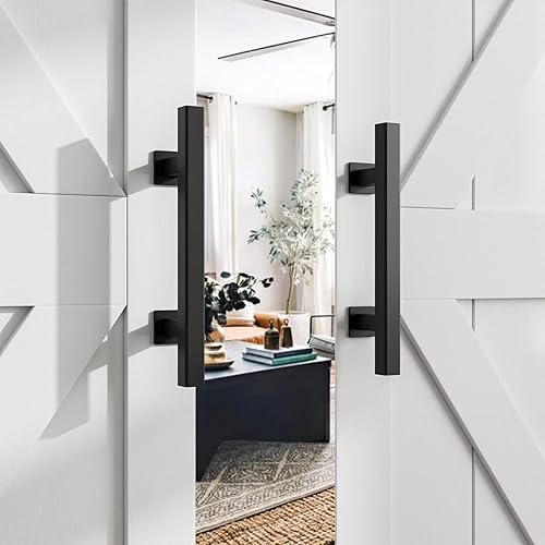 Miniatura 2 de SMARTSTANDARD Juego de 2 manijas de puerta de granero, diseño rústico grande de dos lados, manija de puerta corrediza para puertas, garajes,