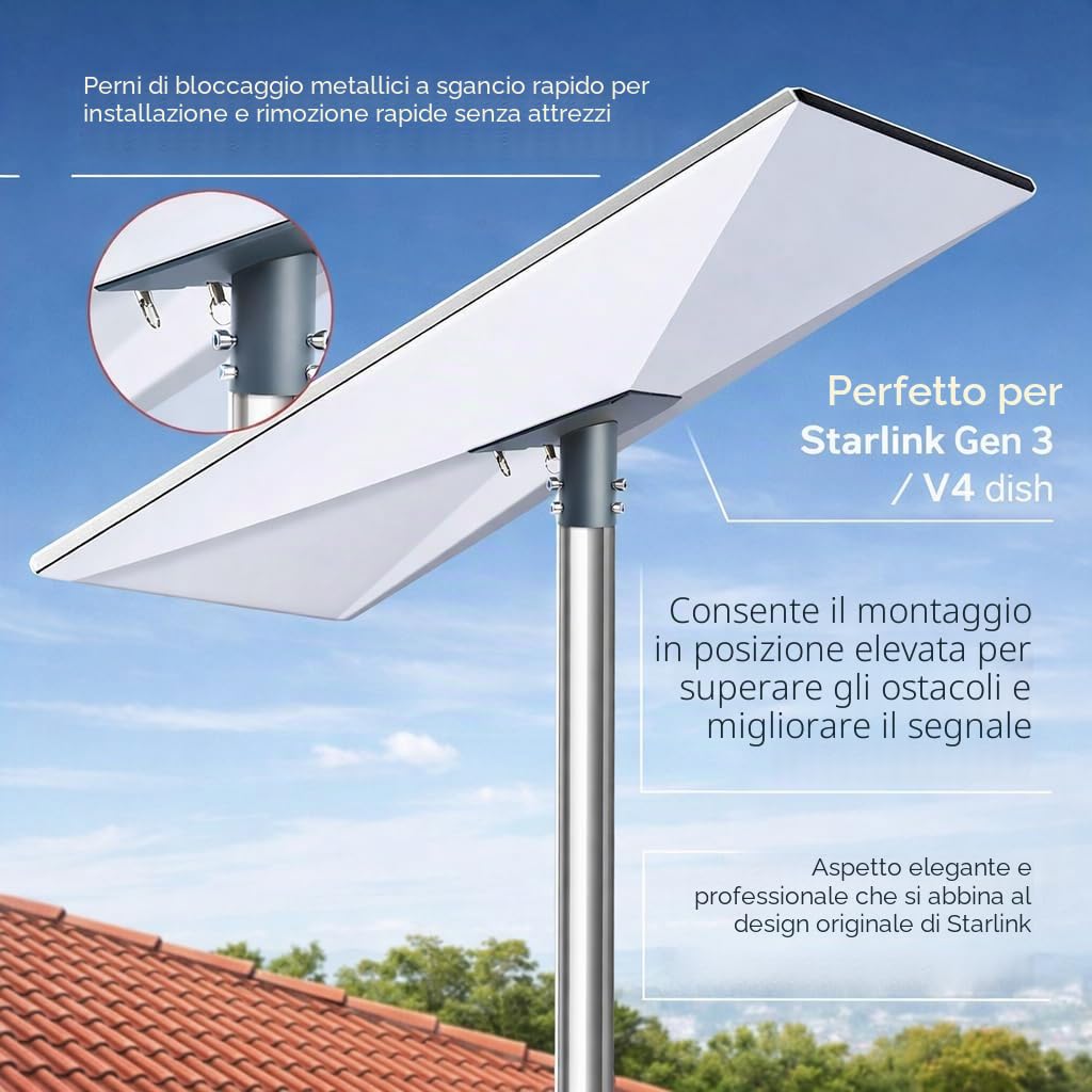 Starlink Gen 3 - Adattatore per tubo e supporto per palo da 28-40 mm, compatibile con standard 4/4X/Gen 3/V4/Enterprise Dishy, in acciaio resistente, con perni di sicurezza in metallo, solo