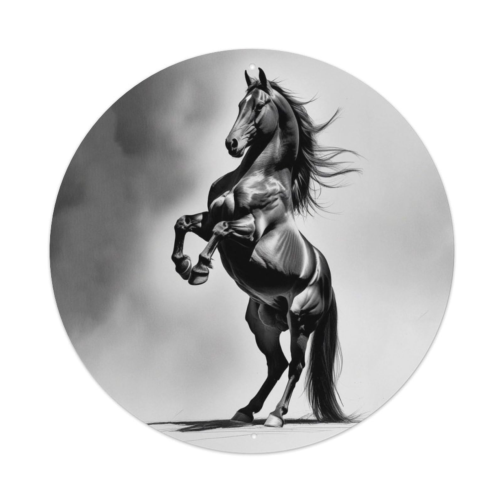 Cwbufd Vintage Style Animal Horse Powerful Black And White Hyper Realistic Drawing Vintage Metal Tin Sign Plaque Wall Decor For Cafe, Club Bar, Office, Garden Metal Poster 8X8inch