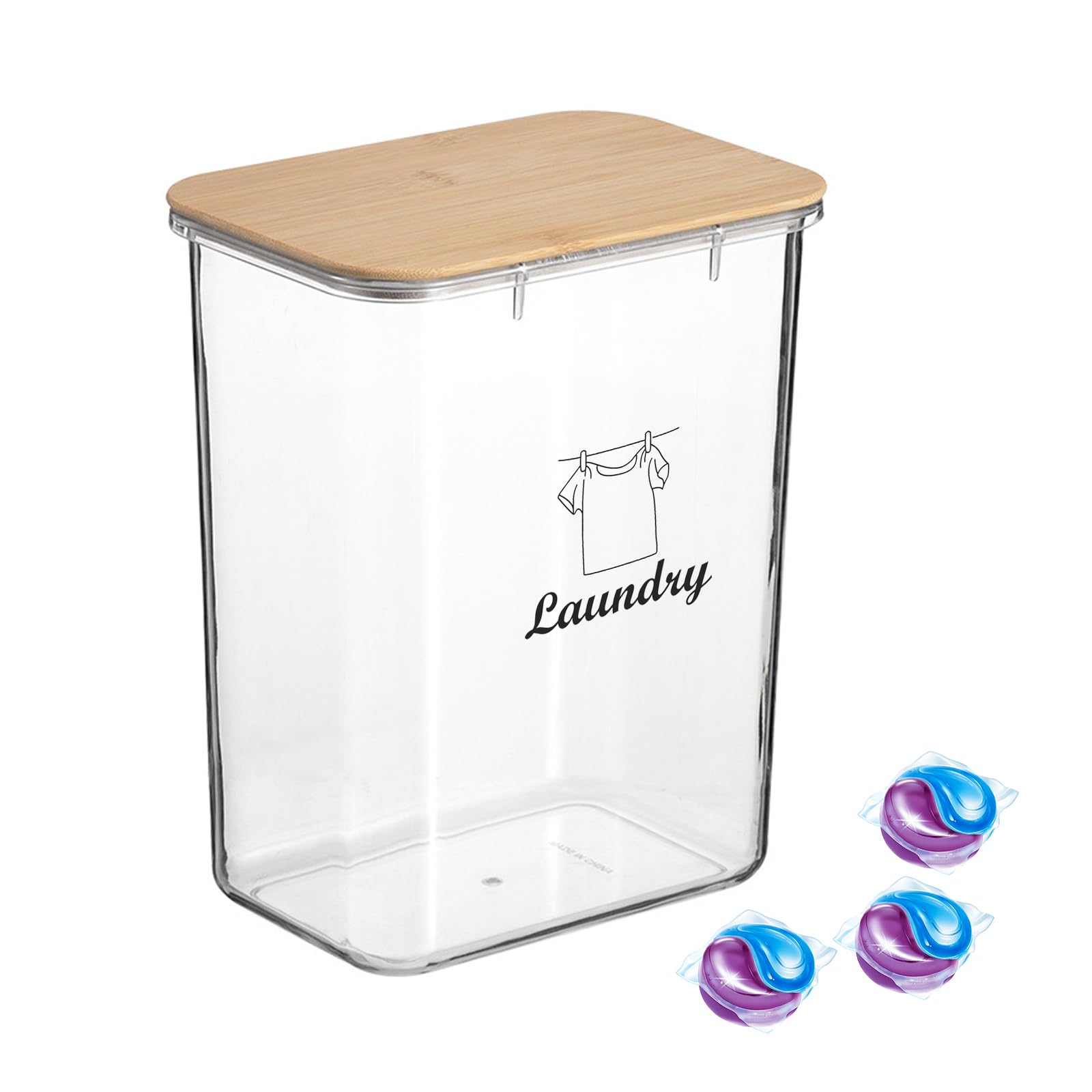 Gzsekken Laundry Pods Storage Container,Clear Laundry Detergent Container,Bathroom Washing Powder Dispenser with Bamboo Lid, For Laundry Room Organization, Washing Pods,Bath Bombs,Scent Booster