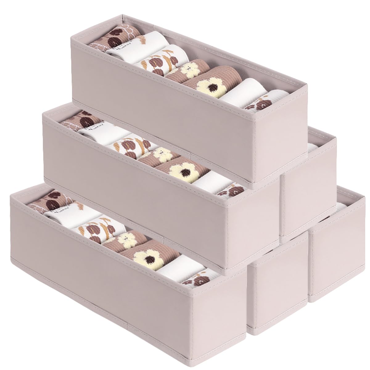 MURRI&MURRDI 6-Pack Foldable Fabric Sock Drawer Organizer, Small Dresser Drawer Organizer for Clothes, Storage Divider Bins for Clothing Underwear Bra
