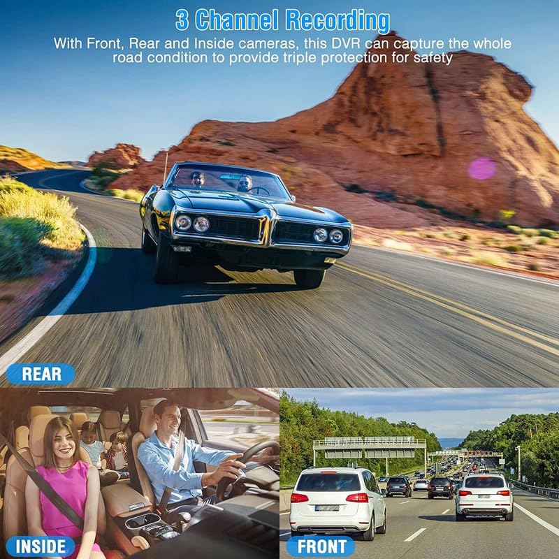Image of Universal 3 Channel Dash Cam Front and Rear Inside, 1080P Dash Camera for Cars, Dashcam Three Way Triple Car Camera with IR Night Vision, Loop Recording Comfortable with Hum-mer H-2