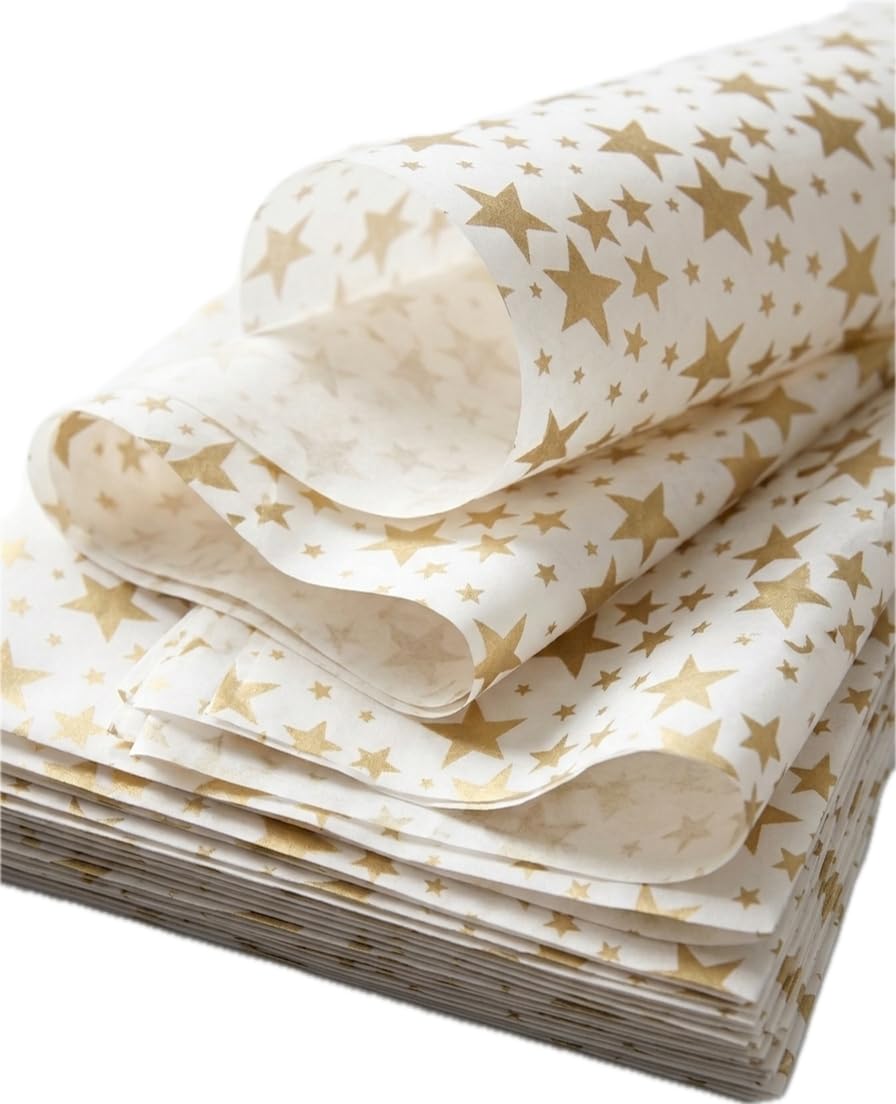 Tissue Paper for Gift Bags Bulk - 75 Gold Star Wrapping Sheets 14x20