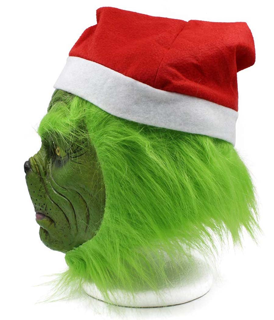 SHIFANQI Green Monster Mask,Santa Hat Christmas Mask Green Face Mask, Costume Props Cosplay Scary Head Mask for Adults - Image 4