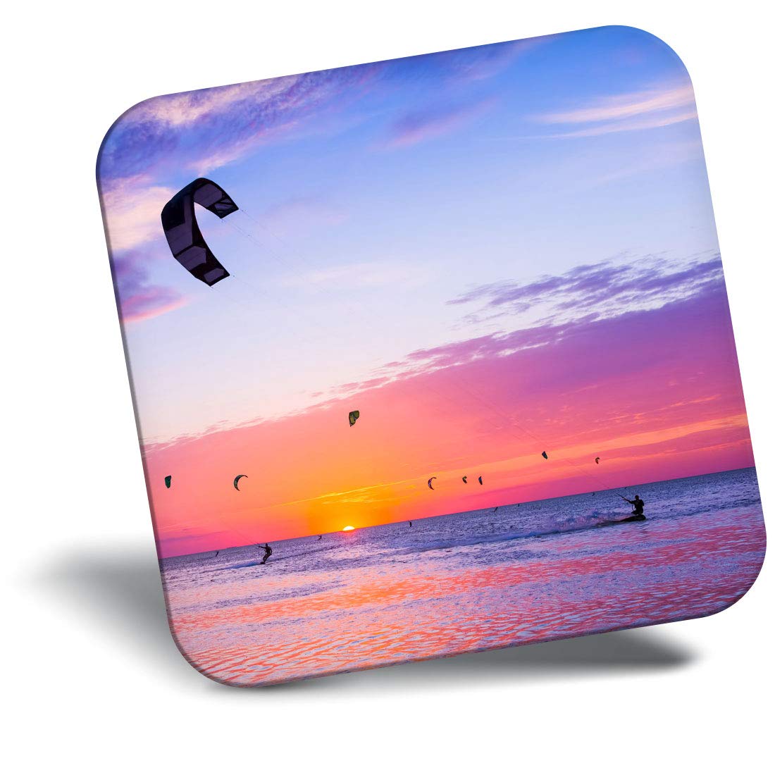 Destination Vinyl Ltd Multicolor Fridge Magnet - Kite Surfing Sunset Beach 2474