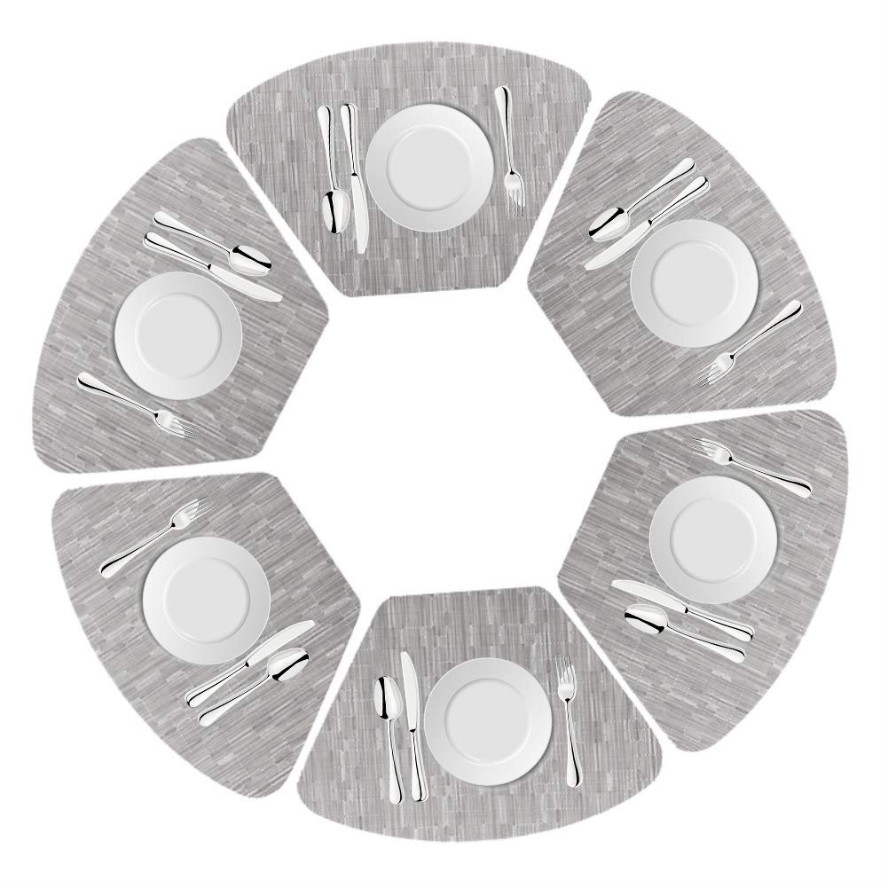 Drasawee Silver Grey Round Table Placemats Set Of 6 Wedge Washable Table Mats, Heat Resistant (, Set Of 6)