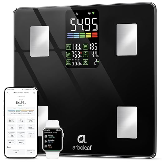 arboleaf Balança Digital Corporal Bioimpedância, 14 Métricas Aprimoradas | Balança de Bioimpedância Inteligente, Balanca digital de chao, Fitness, Grande tela de LED, Gordura Corporal, Bioimpedância