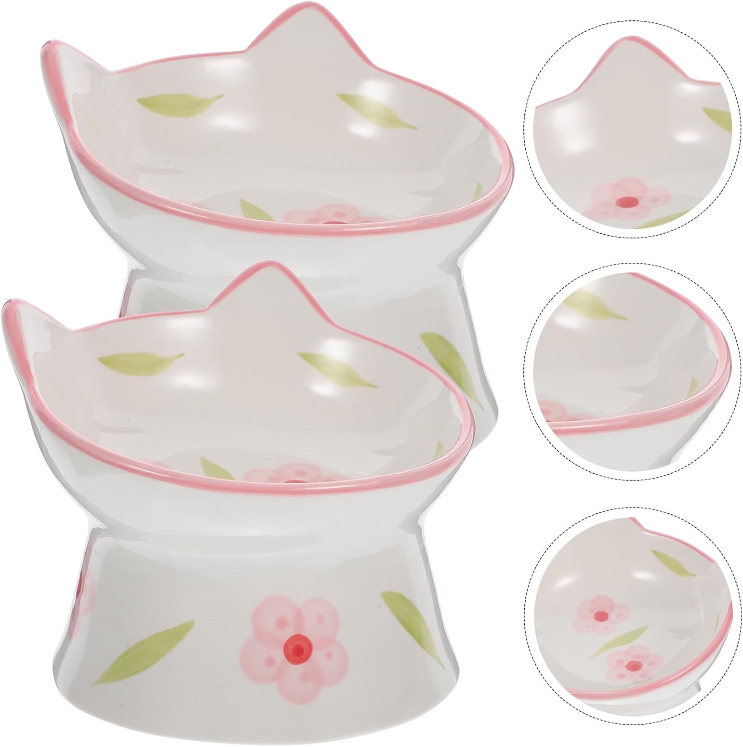 2pcs Elevated Ceramic Cat Bowl Set Raised PET Feeding Bowl for Food and Water Spill Design Suitable for Cats and Small Dogs