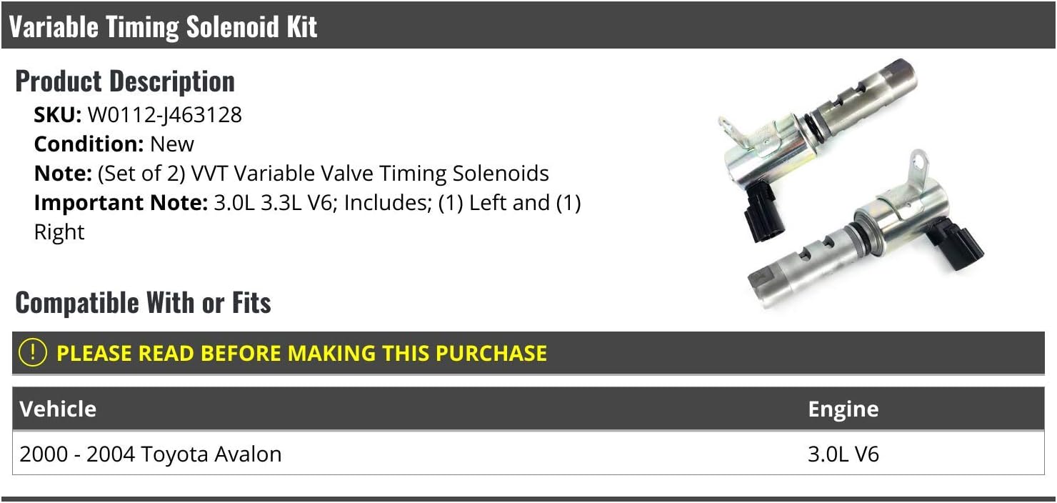 VVT Variable Valve Timing Solenoid Set of 2 - Compatible with 2000-2004 Toyota Avalon 3.0L V6