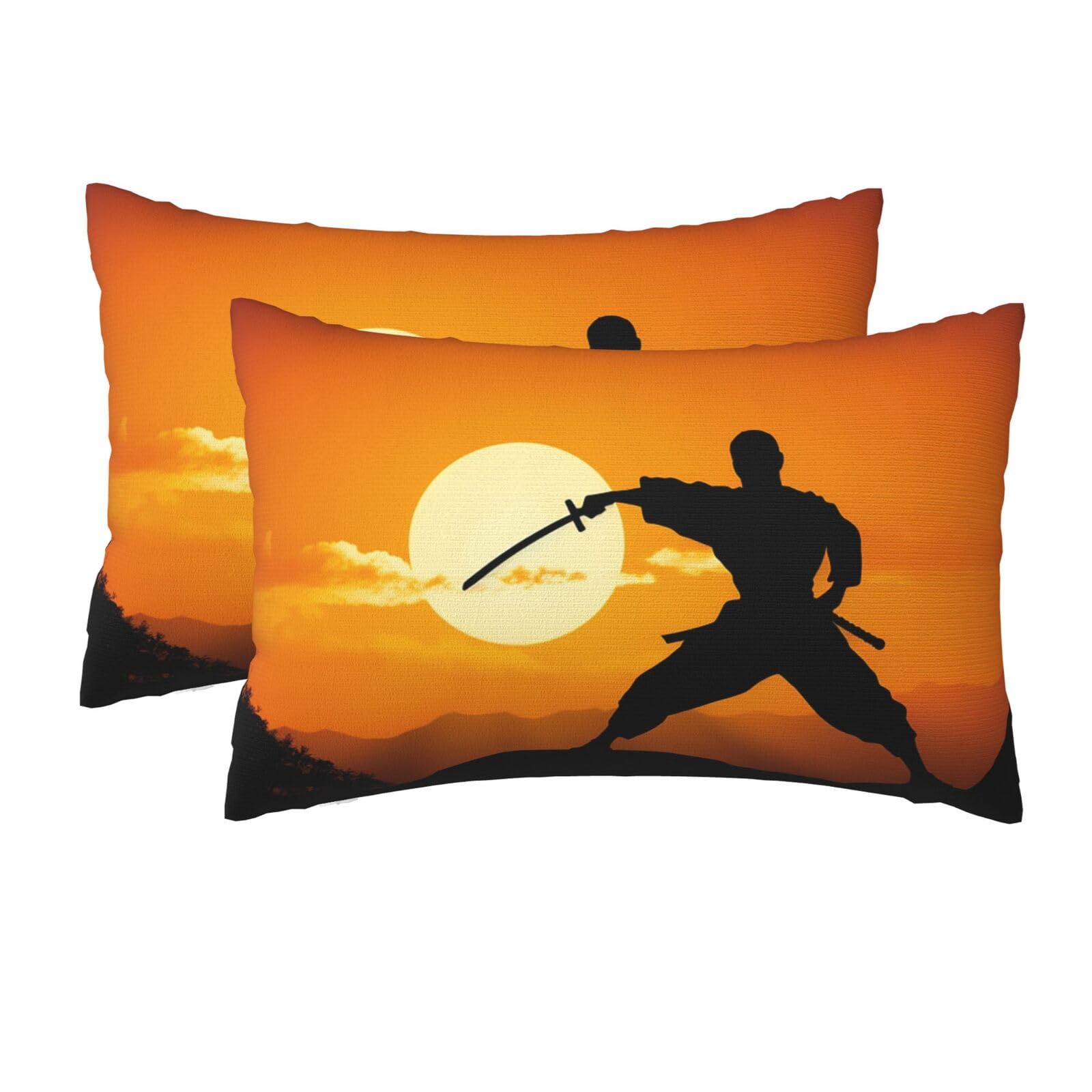 2 Pack Queen Pillow Cases with Hidden Zipper, Soft Breathable Pillow Covers for Hair and Skin, Sun Karate Silhouette Pillowcases 20"x30" Bed Pillow Protectors Cover for Sleeping Gifts