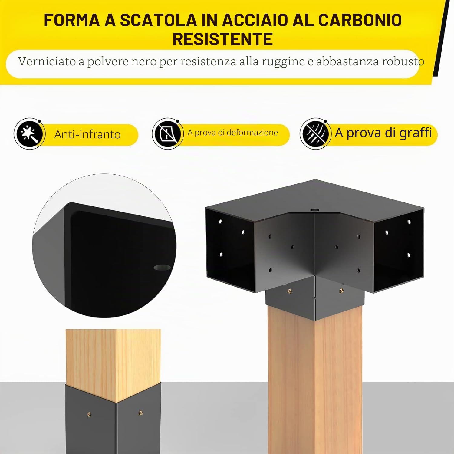Kit Staffe per Pergola, Supporto per Pali in Legno da Carpenteria 4 Staffe Angolari a 3 Vie Kit per Travi Fai da Te per Gazebo, Pergolati da Patio, per 100mmx100mm legname Pergola