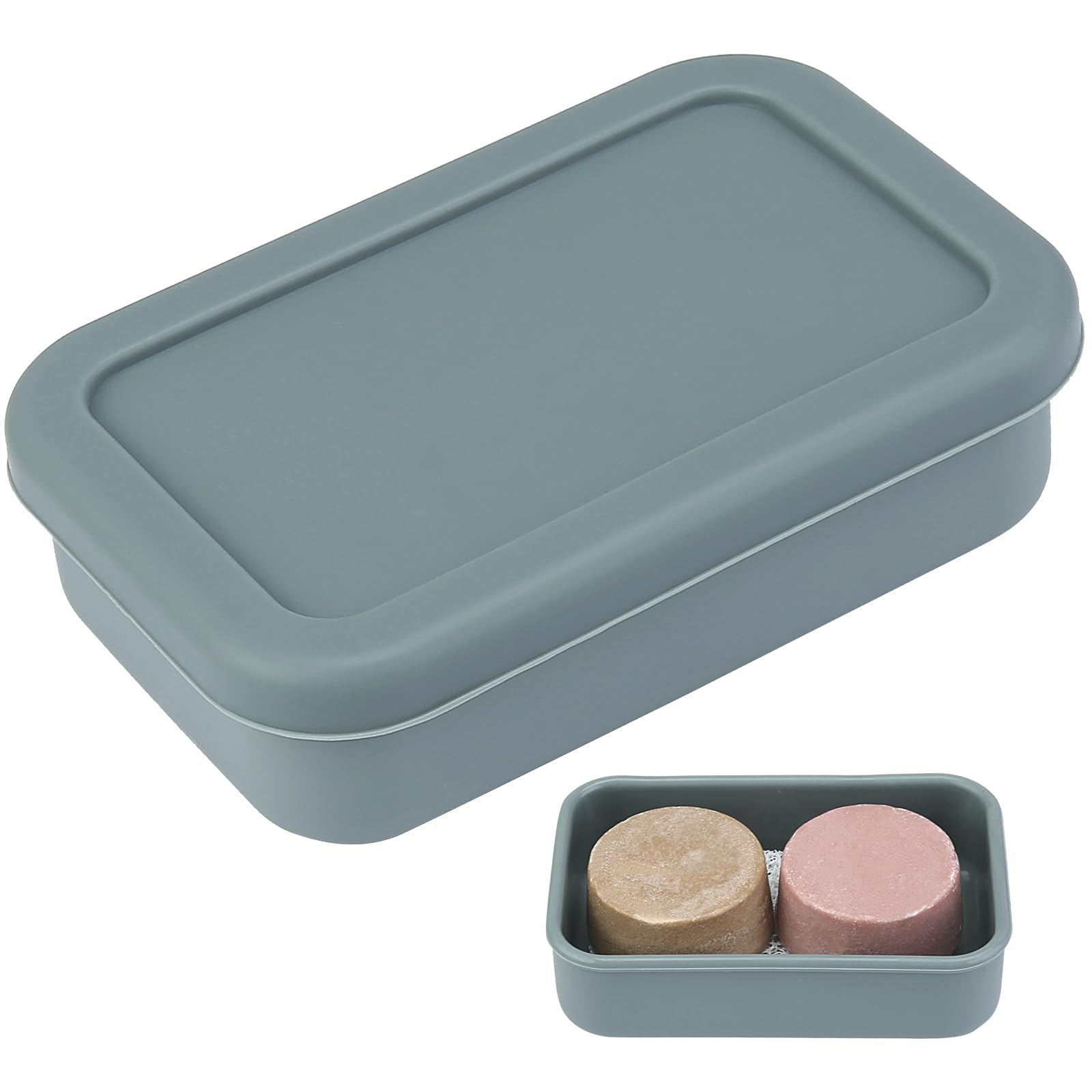 Large Travel Soap Case Leak Proof, Silicone Shampoo Bar Holder, Soap Container with Draining Layer, Slip-Resistant Portable Bar Soap Holder for Shower, Bathroom, Gym, Camping(Cement Gray)