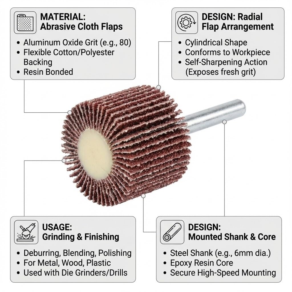 NACX 15mm Flap Wheel Sander with 1/4" Shank – Aluminum Oxide Abrasive Grinding Wheel for Drill, Deburring, Polishing, Finishing Metal, Wood, Plastic, 80 Grits, 20PCS