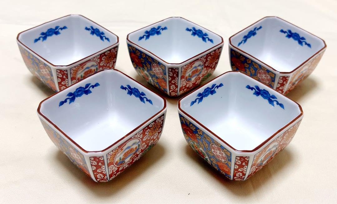 Amazon.co.jp: 三洋陶器 龍峯窯 錦彩古伊万里 赤絵角小鉢5客 小付揃