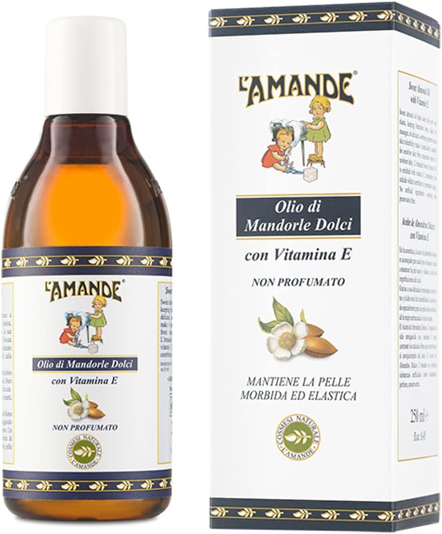 L'AMANDE - 100% Natural Sweet Almond Oil, Body and Face Oil with Vitamin E Unscented, Soothing Action Against Skin Blemishes and Redness, Ideal as a Skin Massage Oil, 250 ml