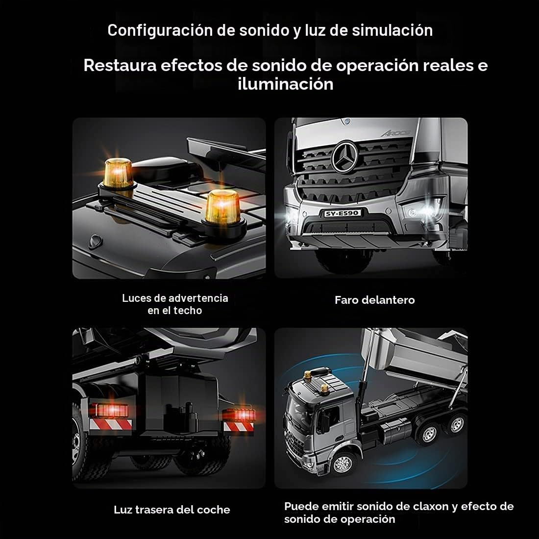 s-idee® E590-003 Mercedes Arocs RC Camión Volquete de Metal 1:20 - 10 Canales Doble E CADA E-590