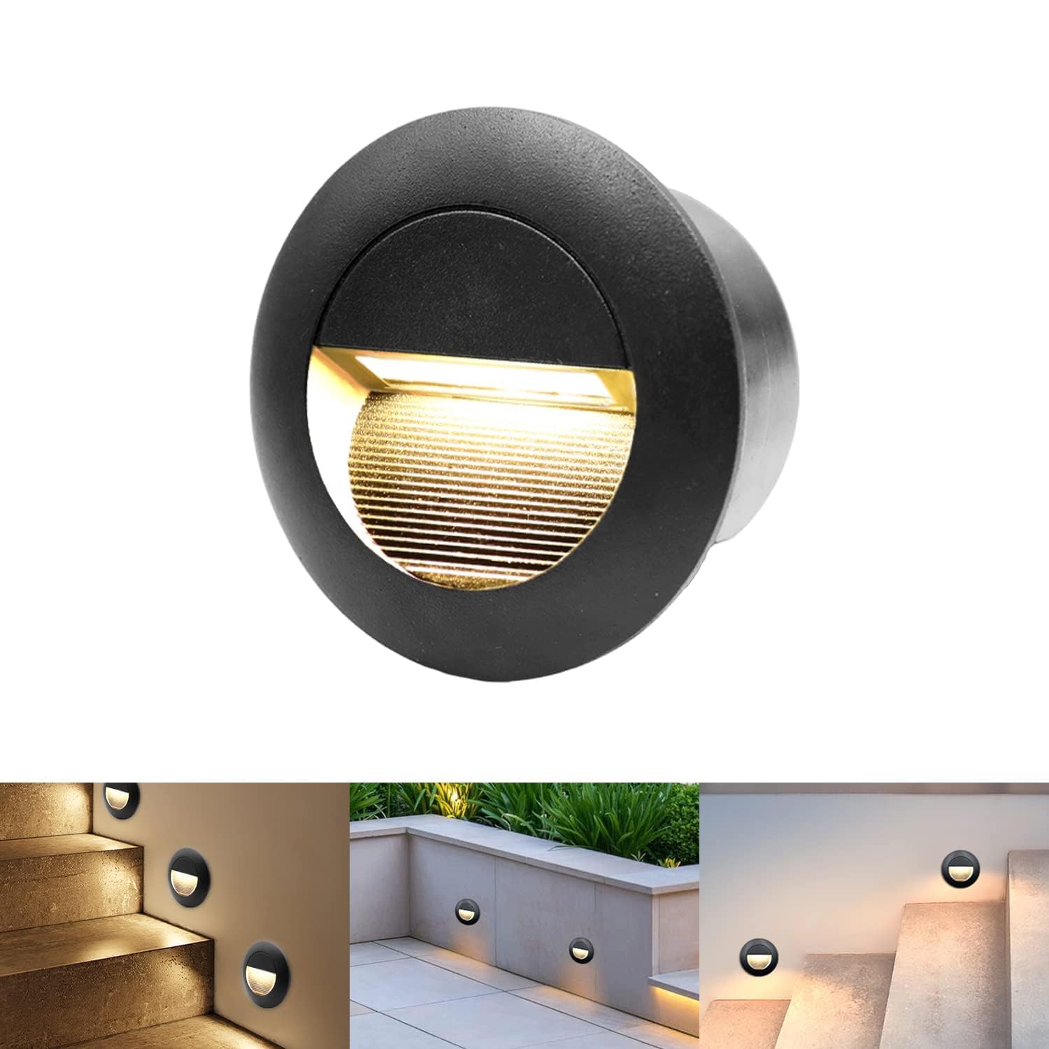 3W Stair Lights Wall Recessed Lamp Warm White, Round Staircase Light, LED Step Night, Aluminium Waterproof Wall Lighting Indoor/Outdoor, Garden Lighting Deck Balcony Black, 1pcs [Energy Class E]