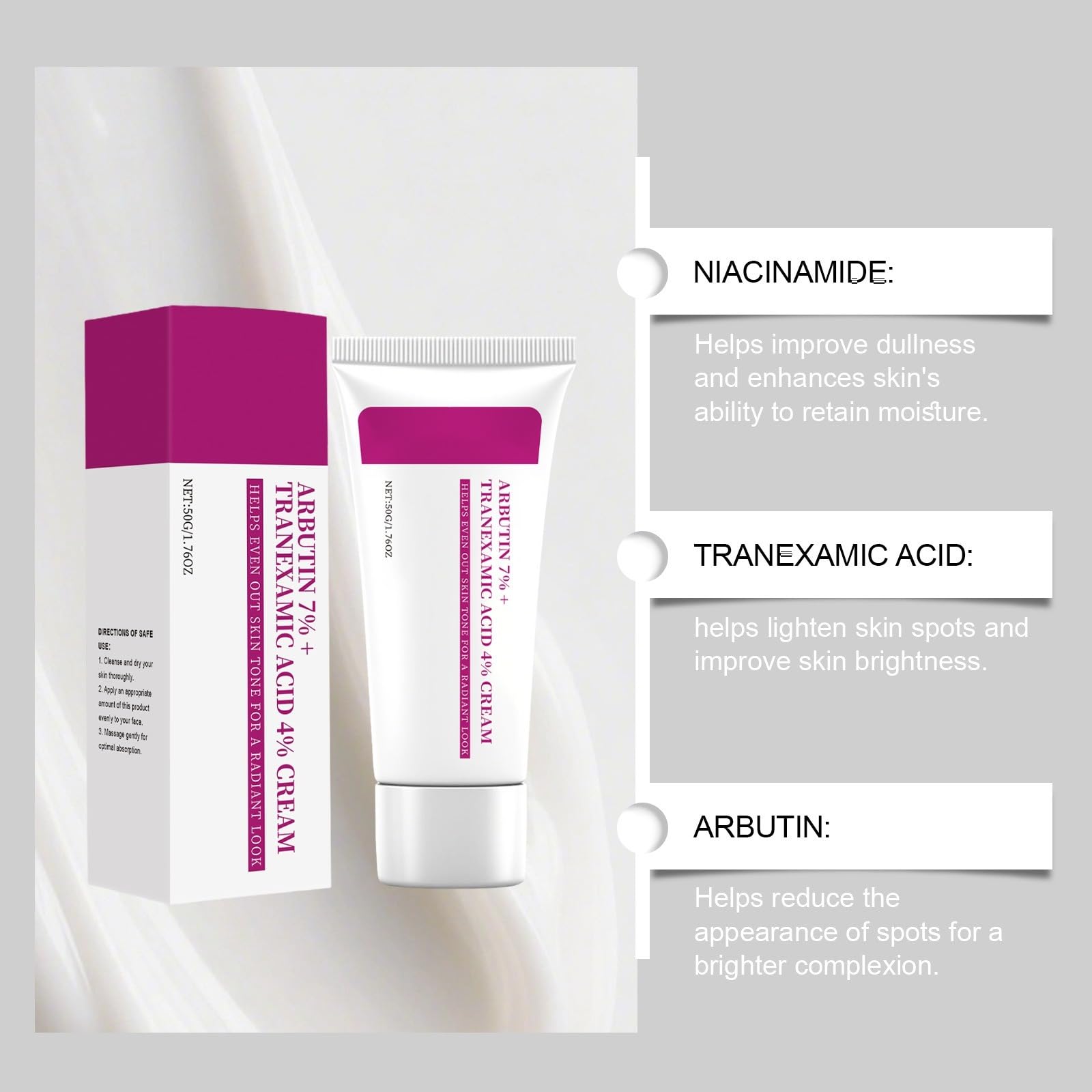 Creme mit Alpha-Arbutin 7 % + Tranexamsäure 4 %, Gesichtscreme gegen