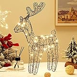 Decoración Exquisita: Diseñamos especialmente esta lámpara de navidad con una forma de reno hueca única, envuelta con cuentas y luces que pueden emitir una luz cálida, que se adapta perfectamente al estilo de su hogar.