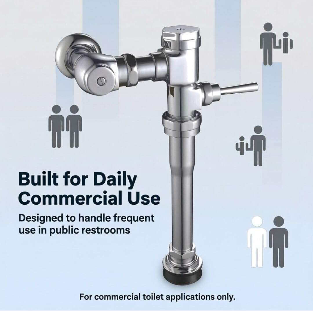 Válvula de descarga de orinal manual expuesta, perilla de volumen de agua ajustable, acabado cromado pulido, adecuado para lugares públicos, hotel, oficina, mercado
