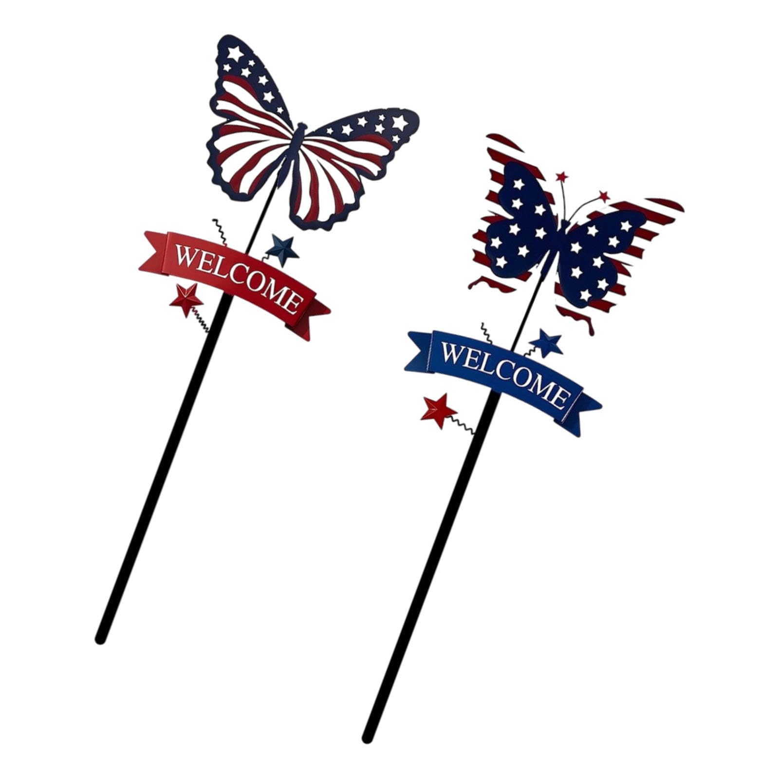 Elnwnnkc Patriotic Garden Stake Decor Butterfly Welcome Sign, Metal Independence Day Outdoor Accent for Walkway Porch Garden Border Outdoor Butterfly Welcome Sign Patriotic Stake Decor