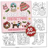 Brightenkidz Cozy Girl Christmas Coloring Book - Cute & Simple Adult Coloring Book with Bold and Easy Designs, Relaxation Hygge Winter Style - Cozy Christmas Holiday Gifts for Teens