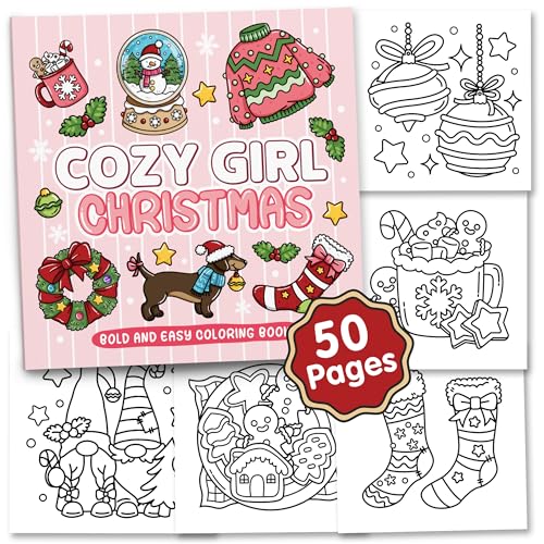 Brightenkidz Cozy Girl Christmas Coloring Book - Cute & Simple Adult Coloring Book with Bold and Easy Designs, Relaxation Hygge Winter Style - Cozy Christmas Holiday Gifts for Teens