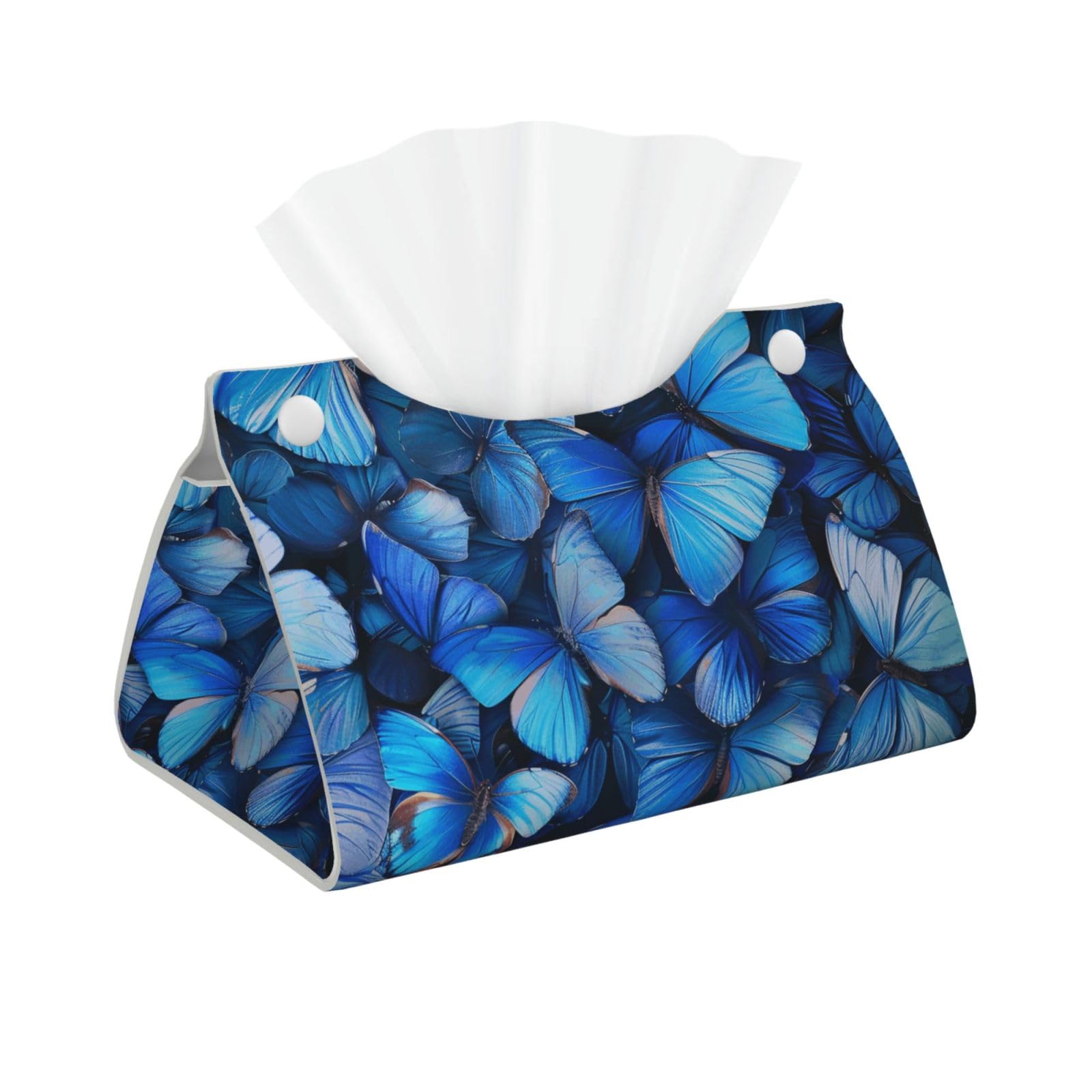 Many Blue butterfly Print Tissue Box Cover Foldable Tissue Storage Box Leather Tissue Cube Box Holder for Living Room Bedroom Office Car Home Decor