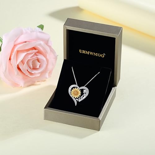 Miniatura 6 de URMWMOO Collar de plata de ley S925 con diseño de girasol You are My Sunshine Love Heart Infinity con dije de corazón infinito para mujer, regalo de