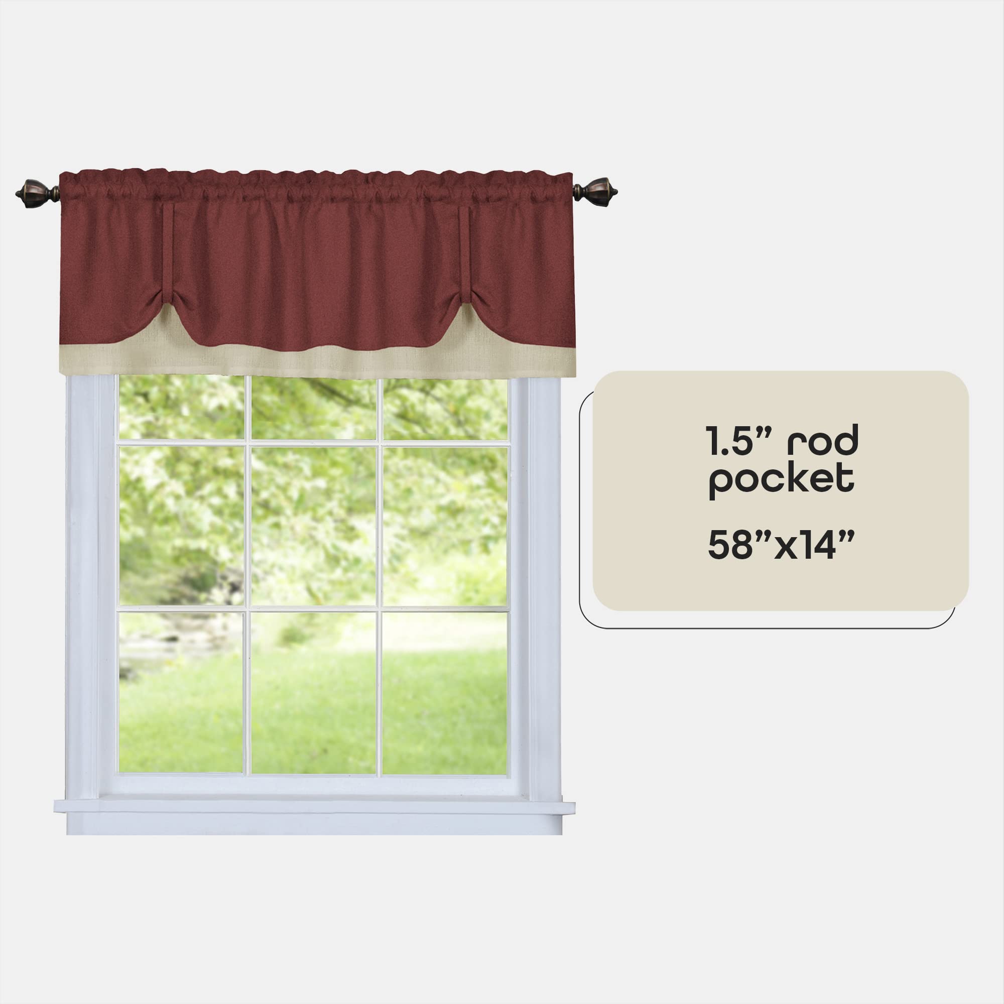 Soft Window Darcy Curtain Valance, Marsala & Tan, 58 Inch Width, 14 Inch Length, 1.5 Inch Rod Pocket - Image 4