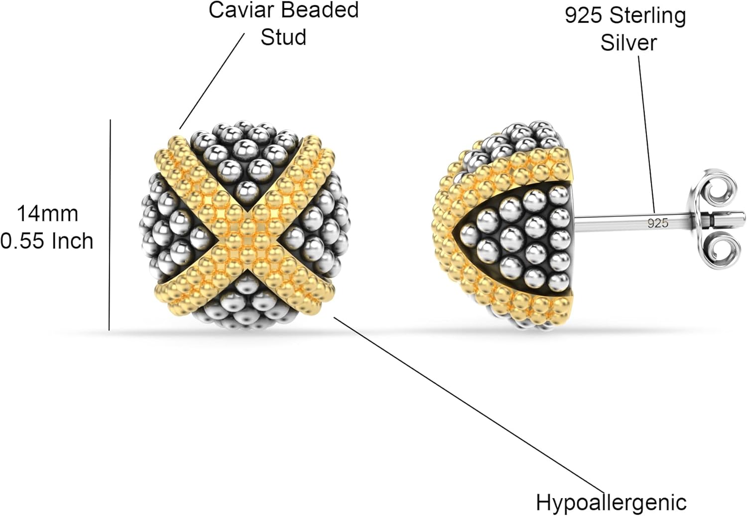 LeCalla 925 Sterling Silver Stud Earrings Jewelry Lightweight Two-Tone Antique Filigree Stud Earrings for Women Gifts for Her
