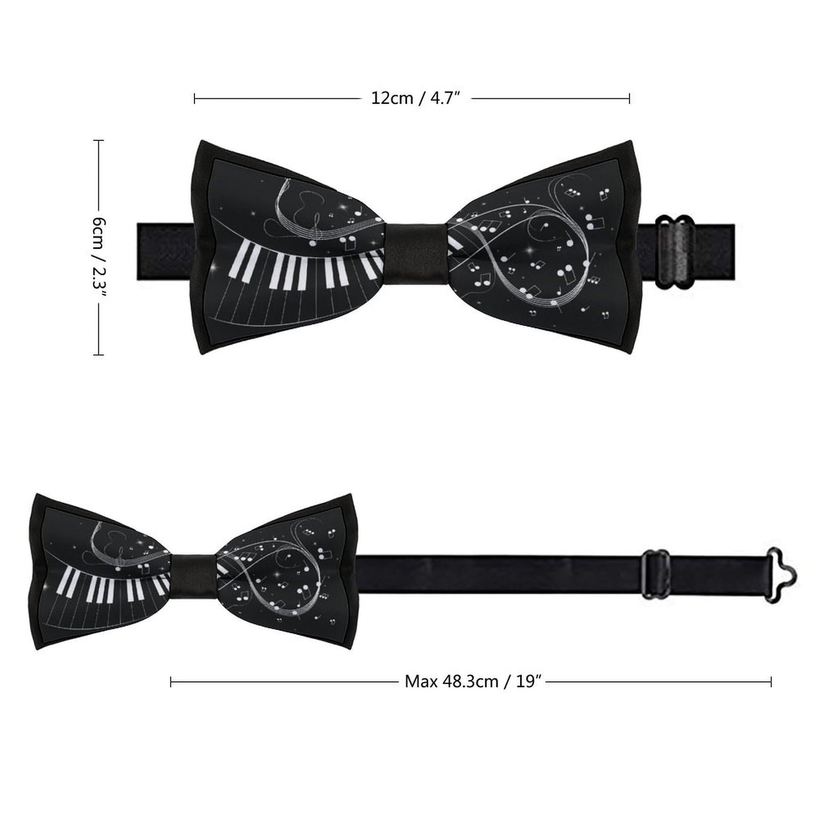 GoasNei Music Note Piano Pattern Bow Tie for Men Adjustable Necktie Funny Tie Neck Ties for Weddings Party