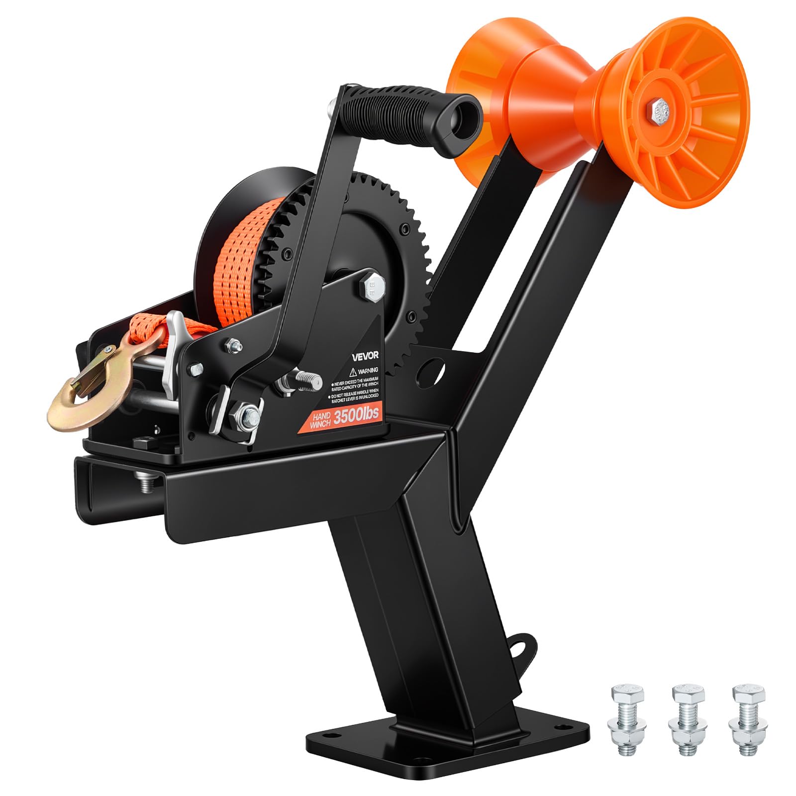 VEVOR Verricello Manuale per Barca 1588 kg con Supporto per Verricello da Rimorchi, Cinghia in Poliestere da 6,1 m, per Timone del Rimorchi 2–3" L x 3–4" H, Moto d'Acqua, Barca a Vela e Motoscafi
