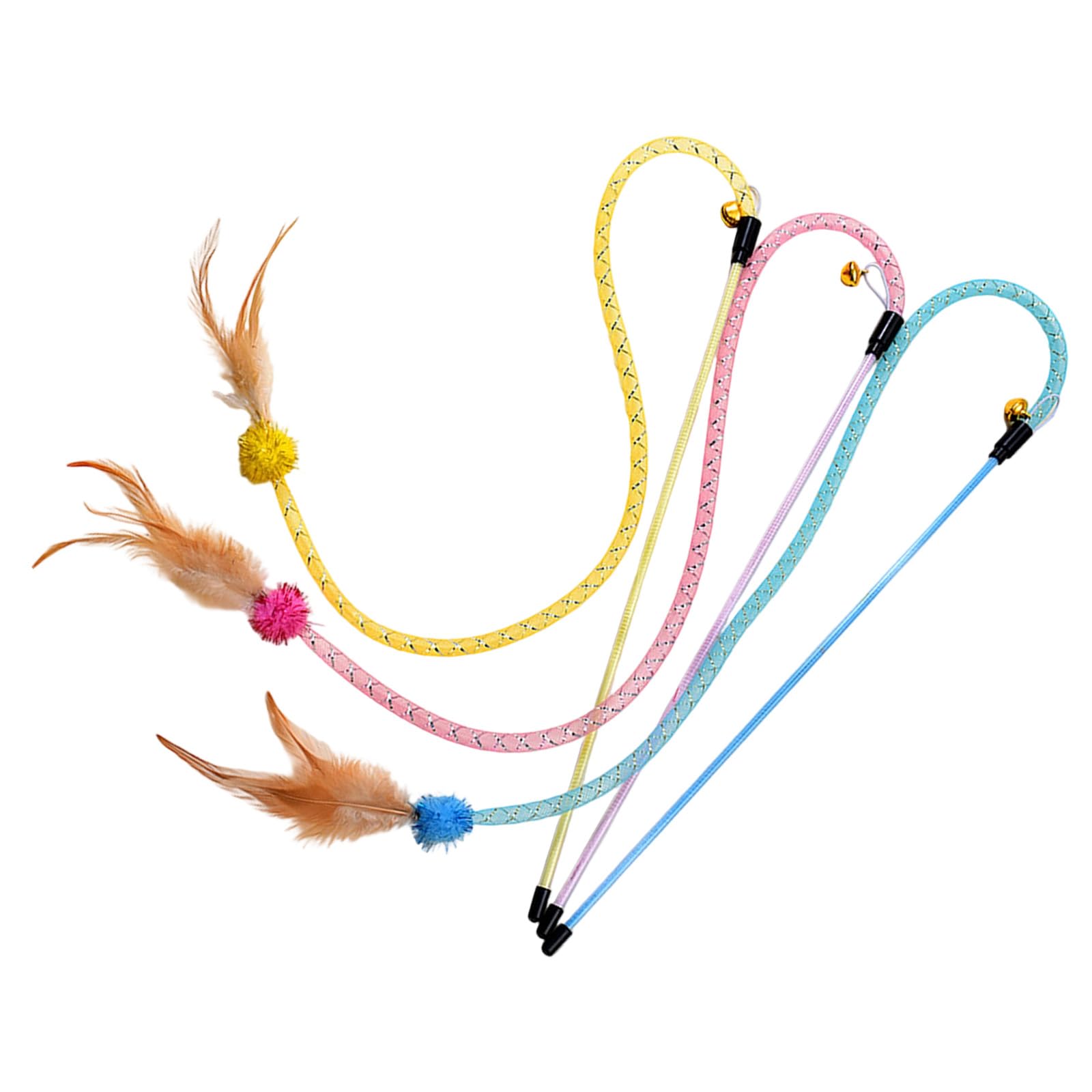 ZWWAAZHF Net Tube Teaser Wand Stick for Kitten 3PCs Exercise Toy Curious Cats Playtimes Activity with Feathered Furry Ball Cats Teaser Stick