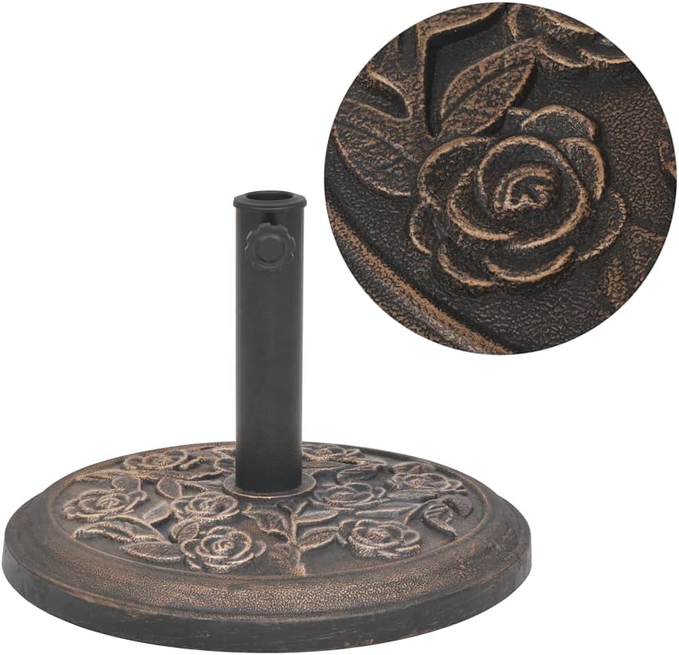 Cast Iron Effect Bronze Garden Parasol Base Outdoor Floral Design Umbrella Stand for Garden Decking and Patios Round 20 lbs
