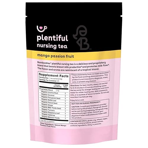 Miniatura 10 de Bamboobies Té de embarazo para apoyo de lactancia  20 bolsas de té  Melocotón dulce  Calma la acidez estomacal  Orgánico, sin OMG, sin cafeína y sin