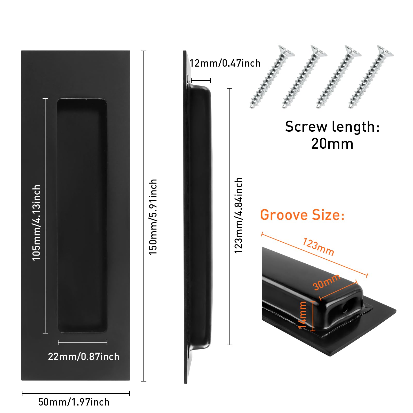 QOPAHI Recessed Sliding Door Handles Matt Black, 150mm Pocket Door Hardware - Image 2