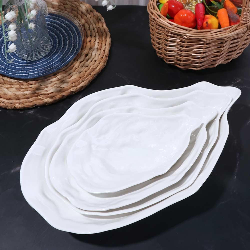 Piatto in ceramica a forma di conchiglia, piatto per insalata, vassoio per snack e dessert, piatto in ceramica a forma di ostrica, ciotola decorativa in ceramica (XL, bianco)