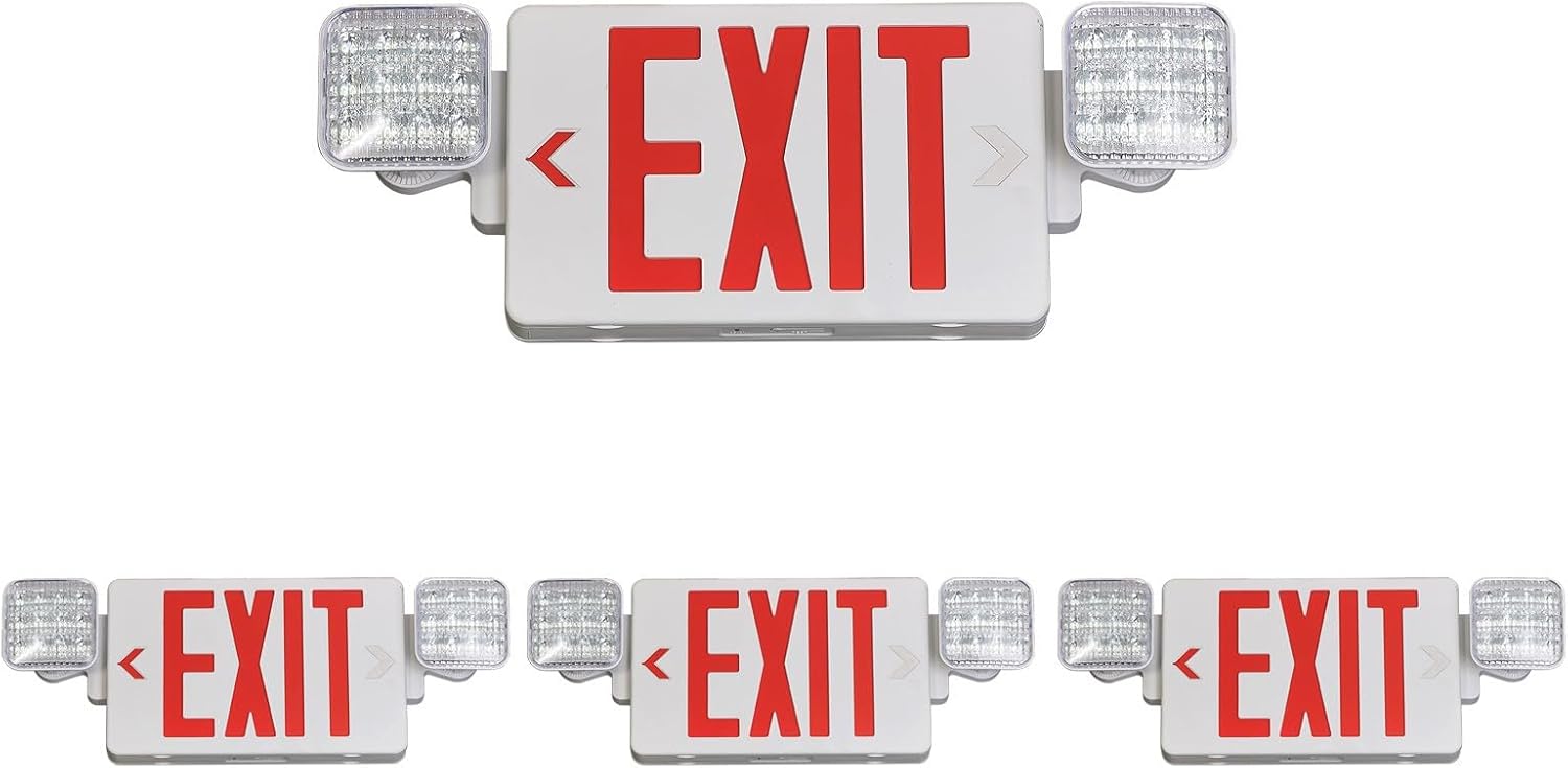 GZRUIYANG Exit Sign with Emergency Lights Red, LED Emergency Exit Light with Battery Backup, UL 924 Certified, AC 120/277V, Commercial Emergency Lights Combo for Business – 4 Pack